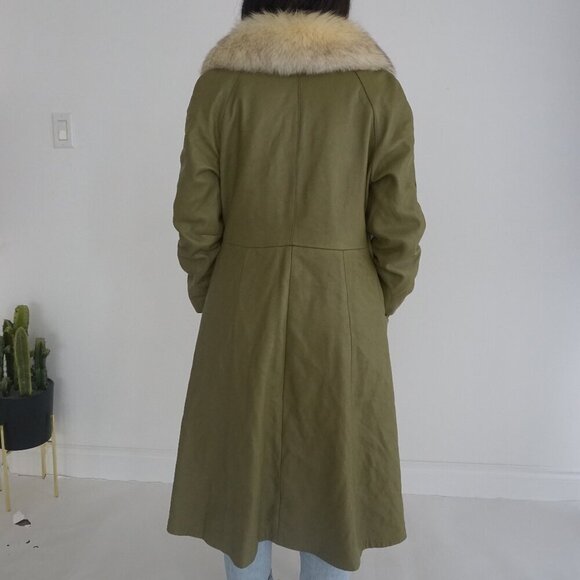 The Old Mill Glen Lainey Banton Olive Green Penny Coat Leather Trench Jacket M - Picture 2 of 16